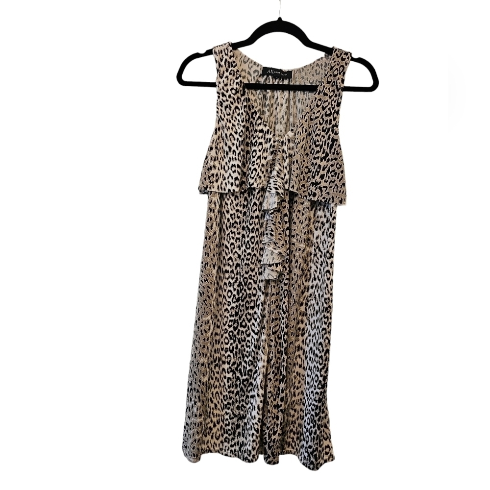 Anne Klein Medium Stretchy Leopard Print Ruffle Sleeveless Dress